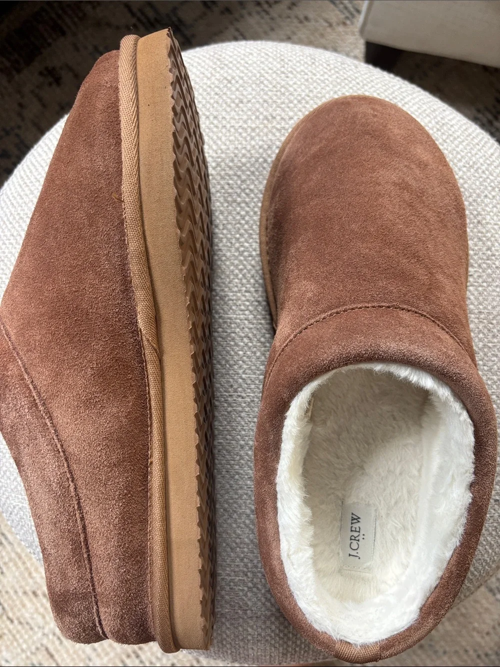 J. Crew Kids Brown Suede Faux-Fur Slip-On Slippers